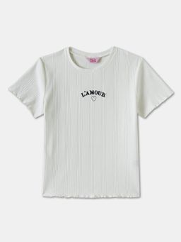 R&B - White Cotton Blend Short Sleeve Crew Neck Girls T-Shirt