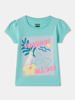 R&B - Aqua Cotton Short Sleeve Crew Neck Girls T-Shirt