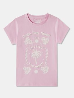 R&B - Pink Cotton Graphic Short Sleeve Crew Neck Girls T-Shirt