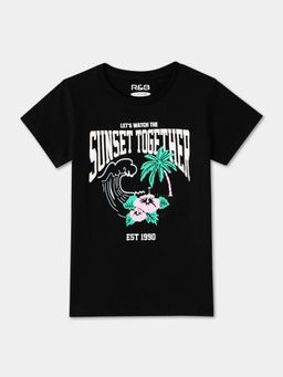 R&B - Black Cotton Short Sleeve Crew Neck Girls T-Shirt