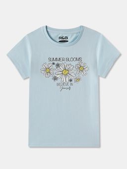 R&B - Blue Cotton Short Sleeve Crew Neck Girls T-Shirt