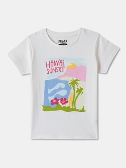 R&B - White Cotton Short Sleeve Crew Neck Girls T-Shirt