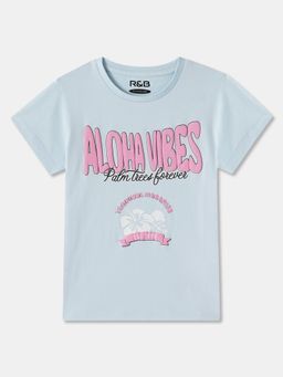 R&B - Blue Cotton Short Sleeve Crew Neck Girls T-Shirt