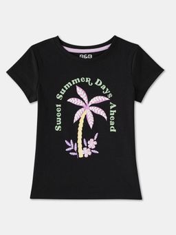 R&B - Black Cotton Short Sleeve Crew Neck Girls T-Shirt