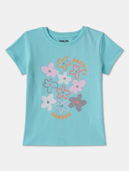 R&B - Blue Cotton Short Sleeve Crew Neck Girls T-Shirt