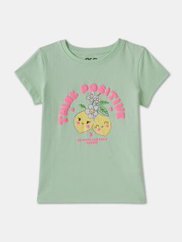 R&B - Green Cotton Short Sleeve Crew Neck Girls T-Shirt