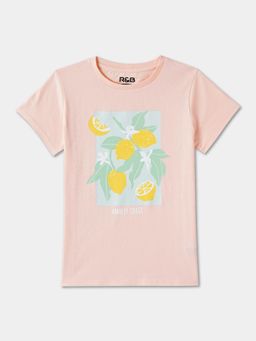 R&B - Peach Graphic Short Sleeve Crew Neck Girls T-Shirt