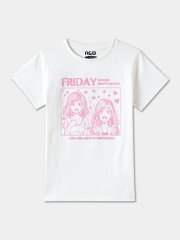 R&B - White Short Sleeve Crew Neck Girls T-Shirt