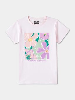 R&B - Pink Cotton Short Sleeve Round Neck Girls T-Shirt