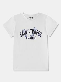 R&B - White Cotton Short Sleeve Crew Neck Girls T-Shirt