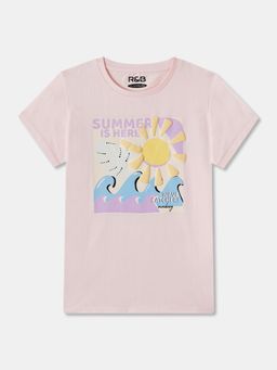 R&B - Pink Cotton Short Sleeve Crew Neck Girls T-Shirt