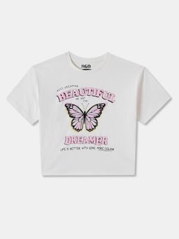 R&B - White Cotton Short Sleeve Crew Neck Girls T-Shirt