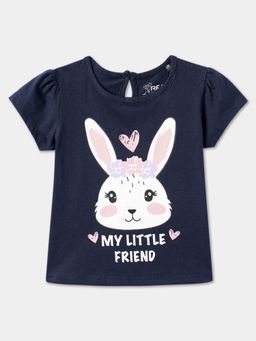 R&B - Navy Blue Cotton Short Sleeve Crew Neck Girls T-Shirt