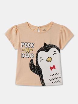 R&B - Peach Cotton Short Sleeve Crew Neck Girls T-Shirt