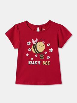 R&B - Red Cotton Graphic Short Sleeve Crew Neck Girls T-Shirt