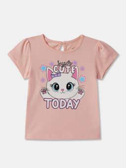 R&B - Pink Cotton Short Sleeve Crew Neck Girls T-Shirt