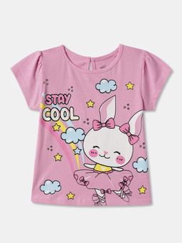 R&B - Pink Cotton Short Sleeve Crew Neck Girls T-Shirt