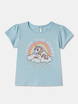 R&B - Blue Cotton Short Sleeve Crew Neck Girls T-Shirt