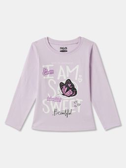 R&B - Lavender Cotton Long Sleeve Crew Neck Girls T-Shirt