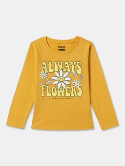 R&B - Yellow Cotton Long Sleeve Crew Neck Girls T-Shirt