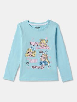 R&B - Blue Cotton Long Sleeve Crew Neck Girls T-Shirt