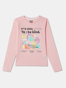 R&B - Pink Cotton Long Sleeve Crew Neck Girls T-Shirt
