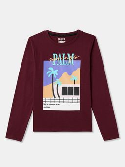 R&B - Wine Cotton Long Sleeve Crew Neck Girls T-Shirt