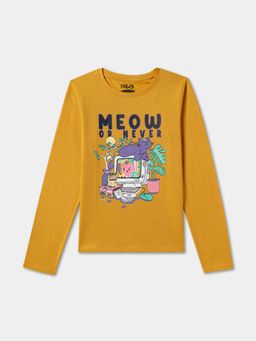 R&B - Yellow Cotton Graphic Long Sleeve Crew Neck Girls T-Shirt