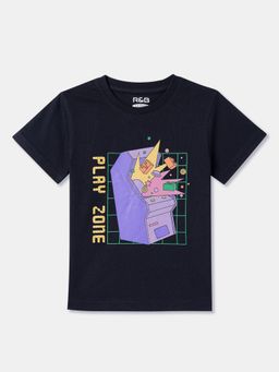 R&B - Navy Blue Cotton Short Sleeve Crew Neck Boys T-Shirt