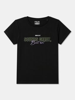 R&B - Black Cotton Short Sleeve Crew Neck Girls T-Shirt