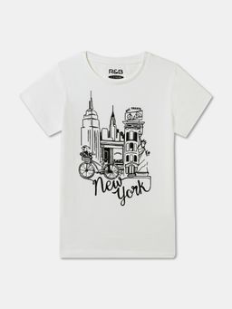 R&B - White Cotton Graphic Short Sleeve Crew Neck Girls T-Shirt