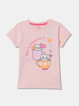 R&B - Pink Cotton Short Sleeve Crew Neck Girls T-Shirt