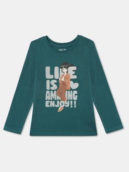 R&B - Teal Cotton Long Sleeve Crew Neck Girls T-Shirt