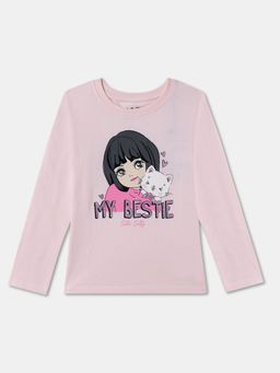 R&B - Pink Cotton Long Sleeve Crew Neck Girls T-Shirt