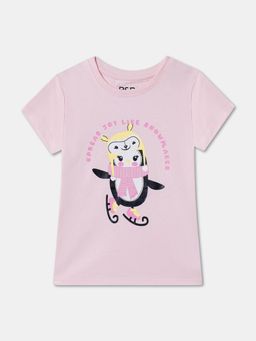 R&B - Pink Cotton Graphic Short Sleeve Crew Neck Girls T-Shirt