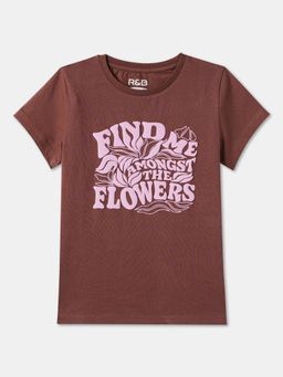 R&B - Brown Cotton Short Sleeve Crew Neck Girls T-Shirt