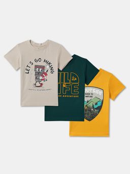 R&B - Multi-Color Cotton Short Sleeve Crew Neck Boys T-Shirt (Pack Of 3)