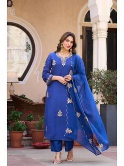 WOOMN - Royal Sapphire Embroidered Blue Kurta with Pant and Dupatta