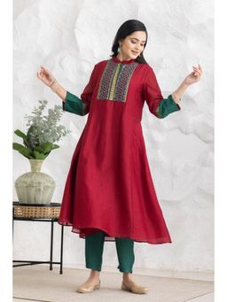 HAAVI BY PURAB - Womens Embroidemaroon Maroon Kurta