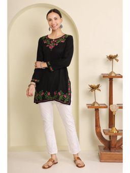 Gharana India - Modal Chikankari Short Black Kurta