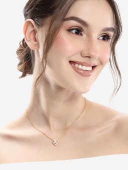 Carlton London - 18Kt Gold Plated Cz Heart Pendant and Chain Necklace