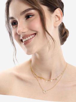 Carlton London - 18Kt Gold Plated Cz Circular Pendant Layered Necklace
