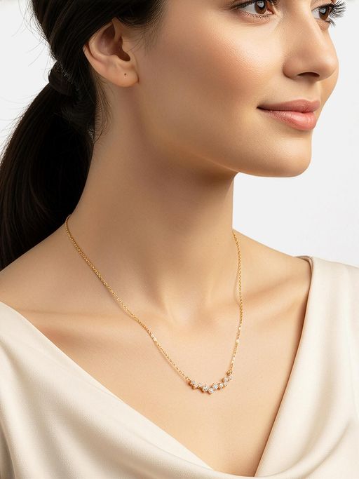 Carlton London Gold Plated Cz Studded Curved Bar Pendant Necklace