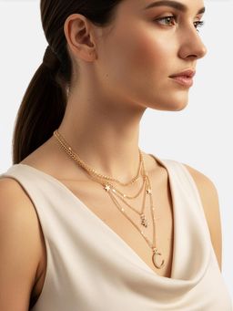 Carlton London - Rose Gold Plated Cz Moon and Star Pendant Multi Layered Necklace