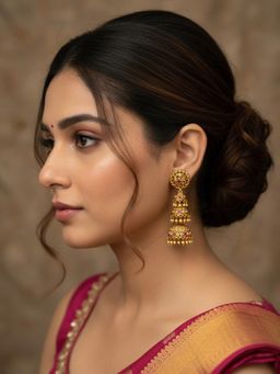Curio Cottage - Luminous Laxmi Trio Jhumki Earrings