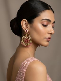 Curio Cottage - Blush Pink Jadau Chand Bali Earrings