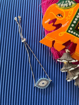 Digital Dress Room - Silver Plated Ad & Blue Charm Bracelet