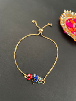 Digital Dress Room - Gold Plated 3 Evil Eye Fish Charm Bracelet