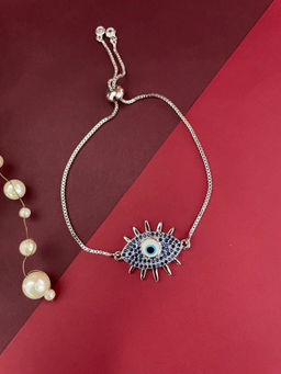 Digital Dress Room - Silver Plated Blue Evil Eye Charm Bracelet