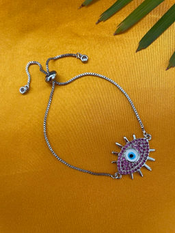 Digital Dress Room - Silver Plated Pink Evil Eye Charm Bracelet
